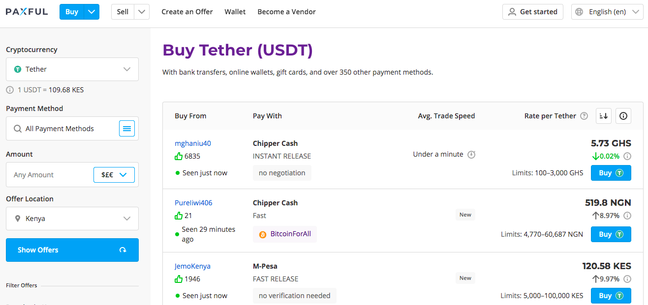 Buy Tether on Paxful