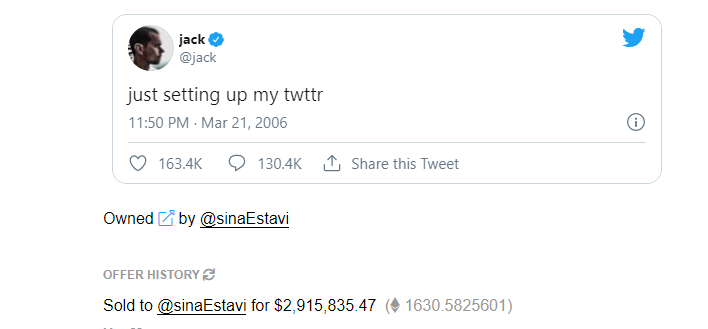 Jack Dorsey NFT Tweet