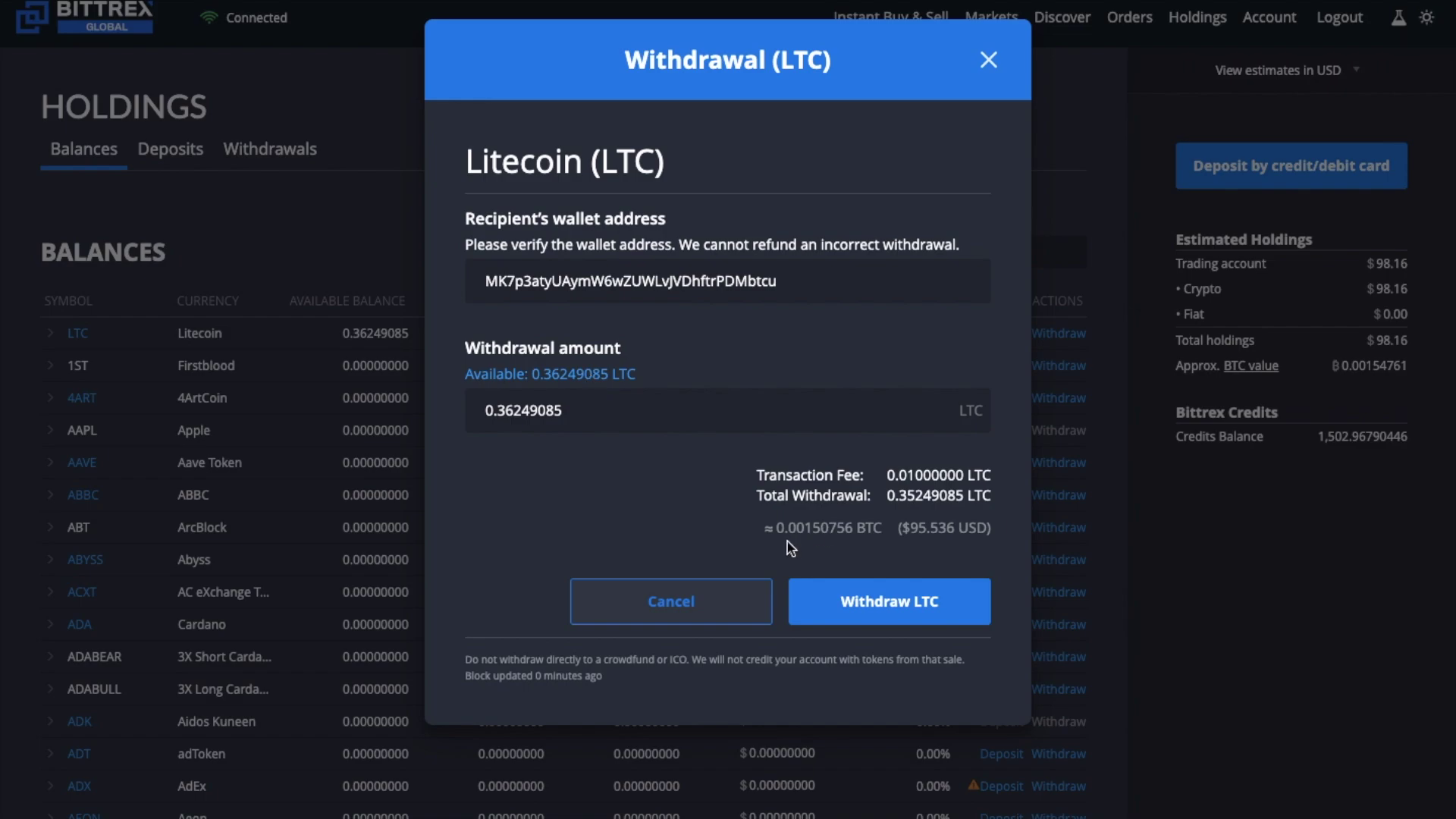 withdraw litecoin