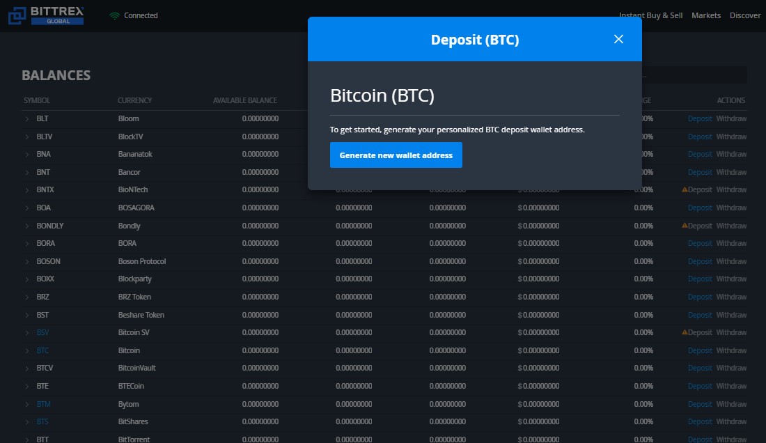 how to deposit bitcoins on bittrex